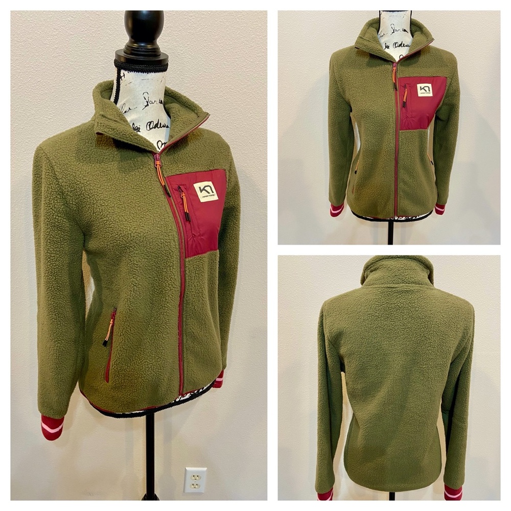 Kari Traa Rothe Fleece Full Zip Jacket Pockets Stand Collar Retro Stripes Small
